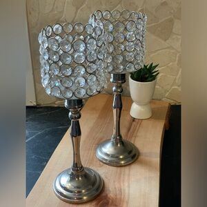 CRYSTAL BEADED METAL CANDLE HOLDERS | Set of 2 |